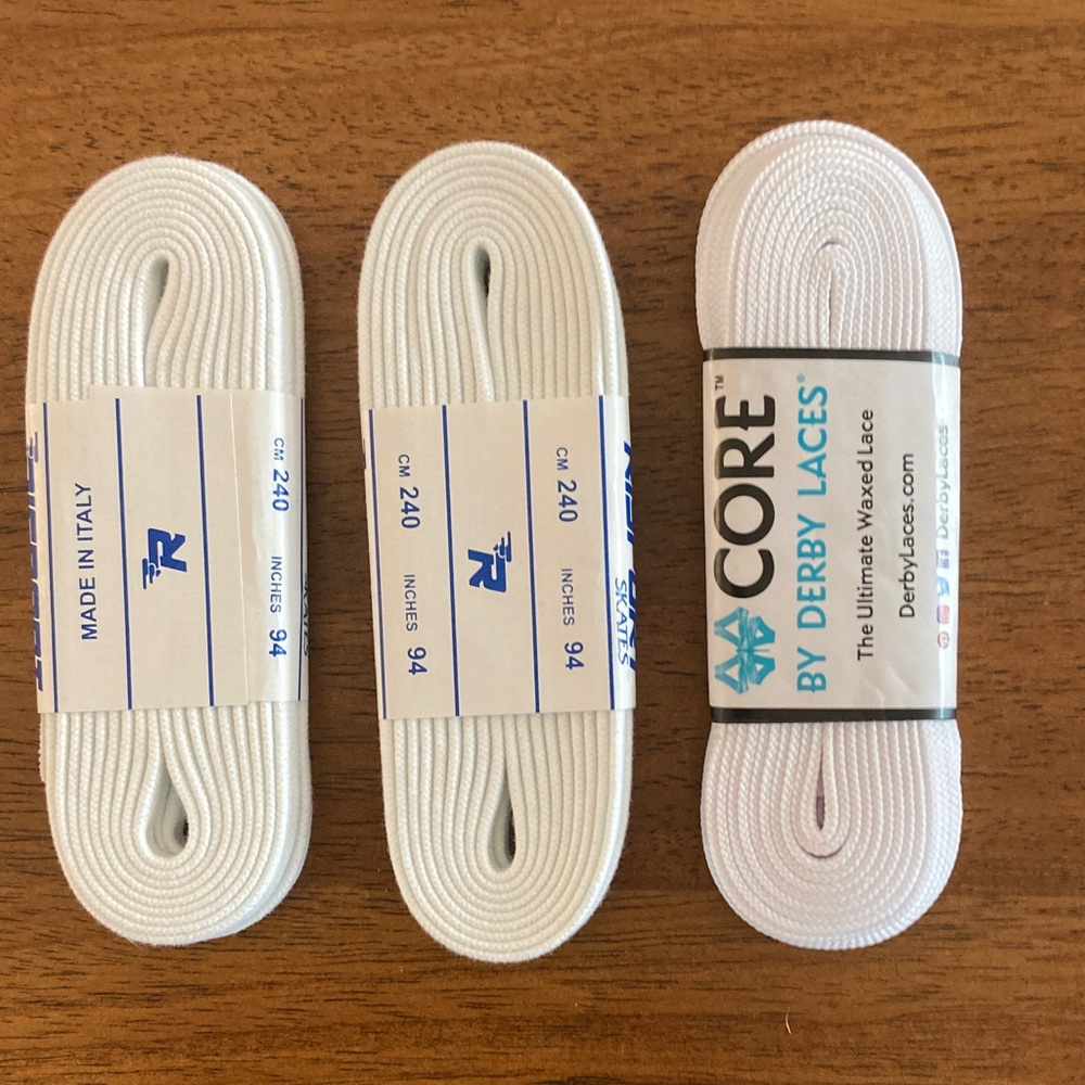 2 pairs Risport figure skating laces 240 cm plus 1 pair Core Derby laces 244 cm